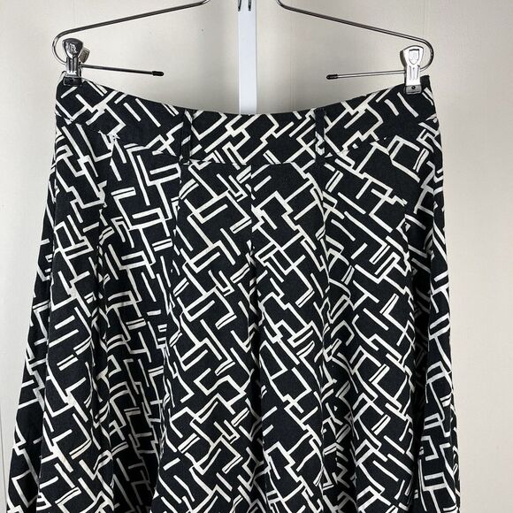 Sherry Taylor Midi Skirt‎ Black White Geometric Linen Rayon Blend Size Large - Picture 2 of 6